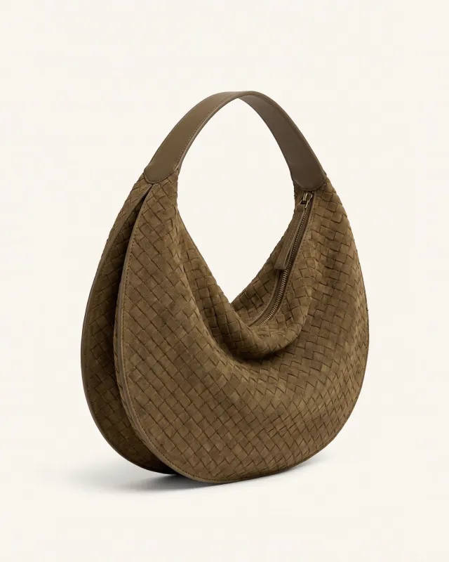 Faux Suede Woven Crescent Shoulder Bag - Brown made by JW PEI