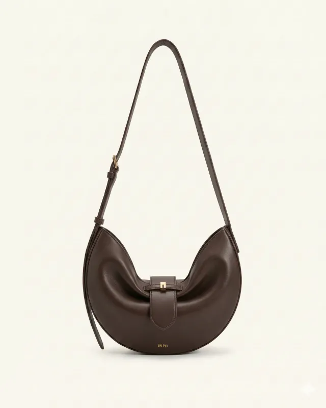 Avery Soft Crescent Buckle Crossbody Bag - Brown made by JW PEI