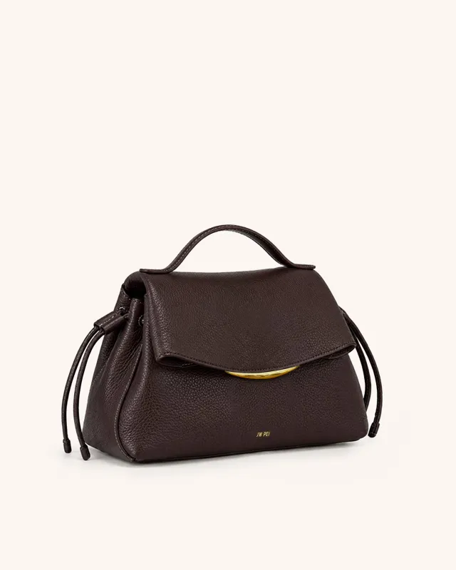 Luna Pebbled Drawstring Handbag – Dark Brown made by JW PEI