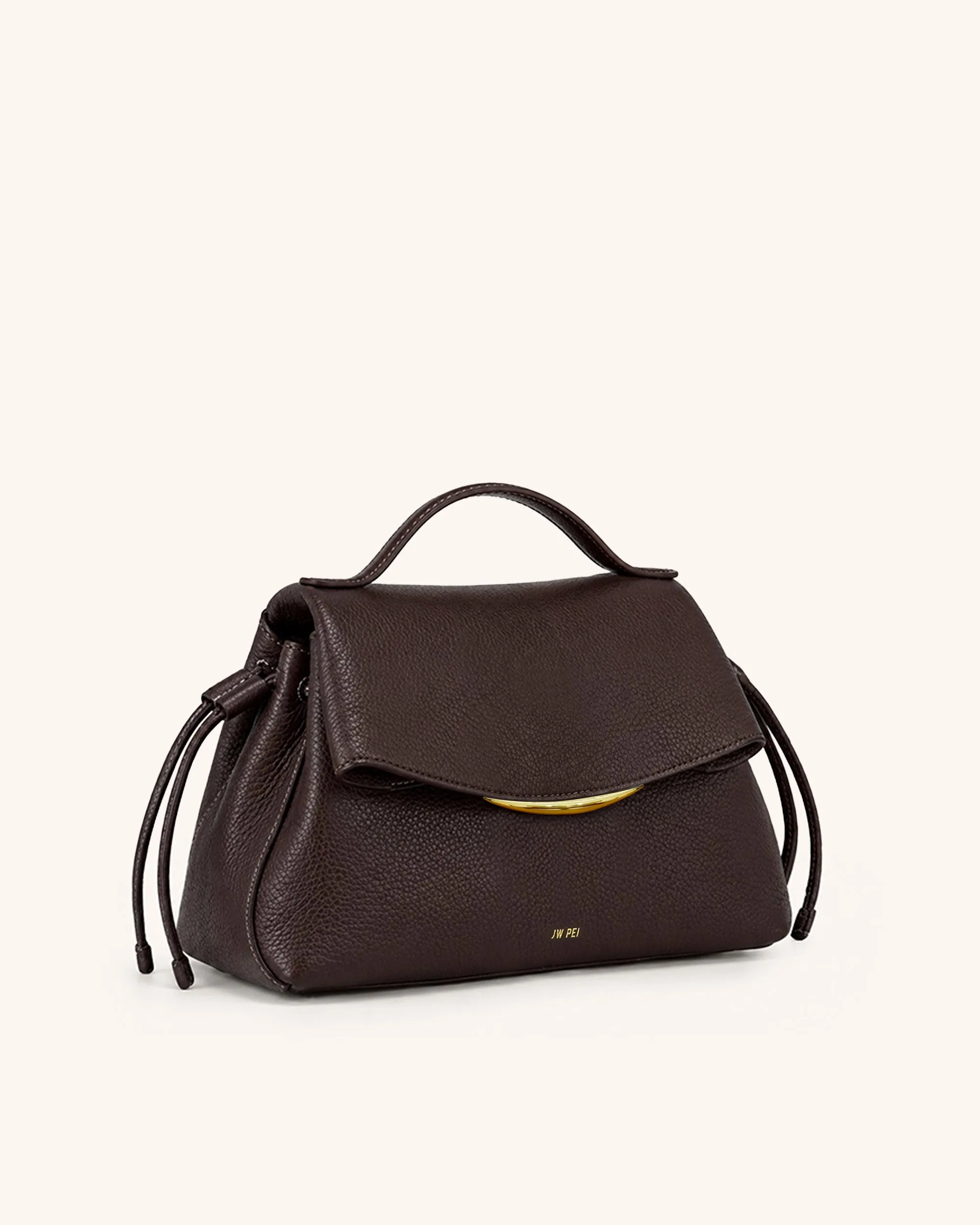 Luna Pebbled Drawstring Handbag – Dark Brown sold by JW PEI