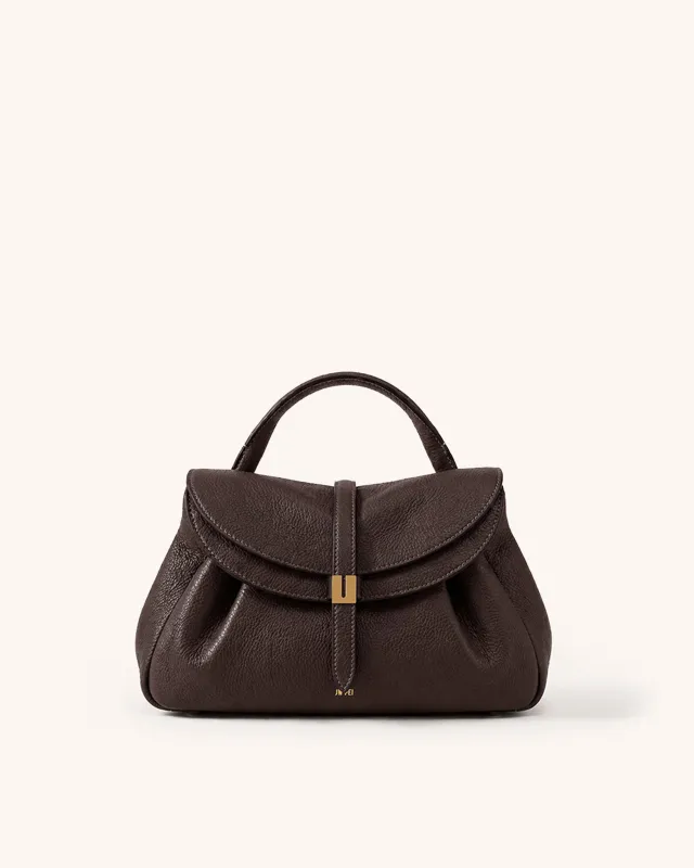 Mia Ruched Pebbled Top Handle Bag – Dark Brown made by JW PEI