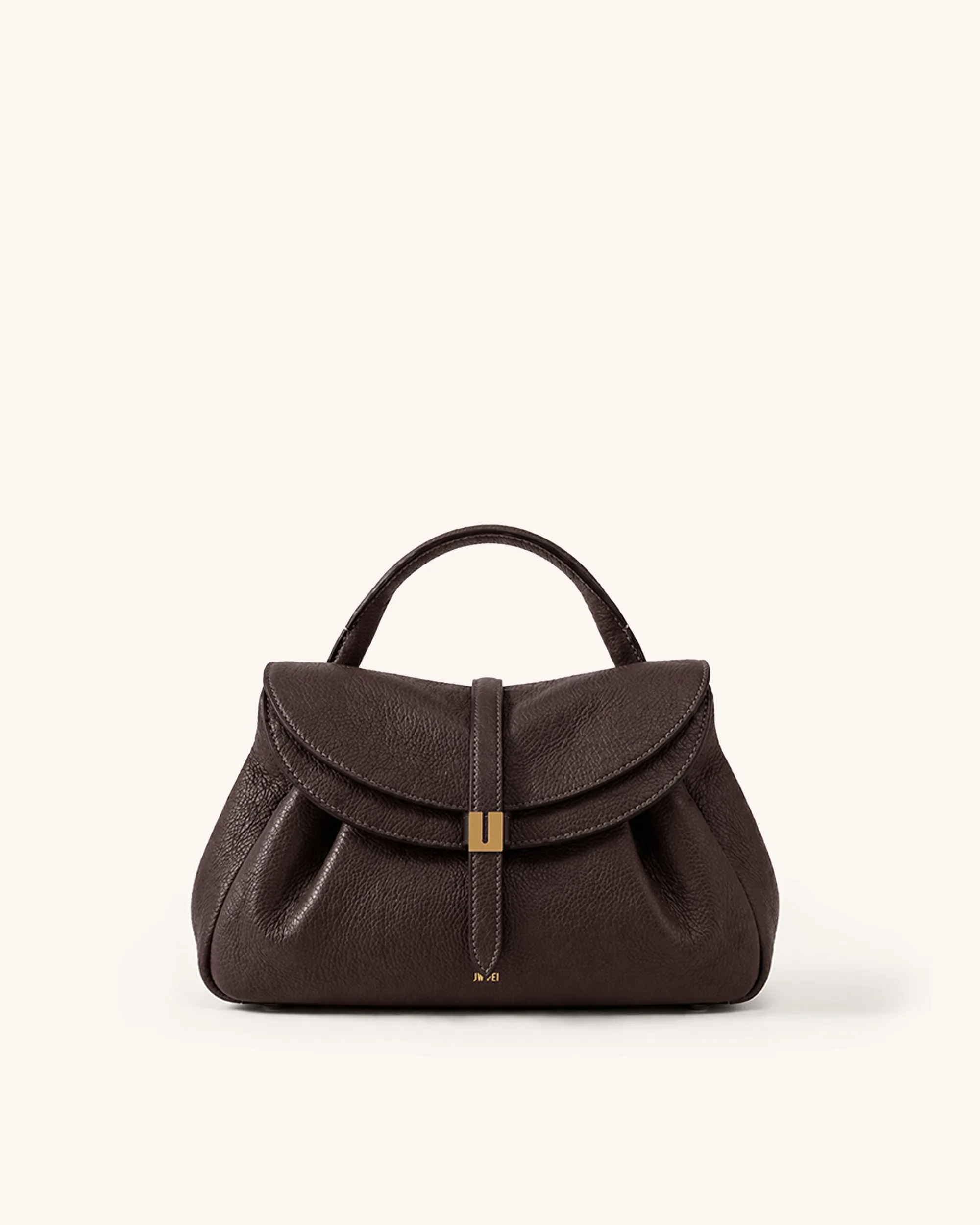 Mia Ruched Pebbled Top Handle Bag – Dark Brown sold by JW PEI