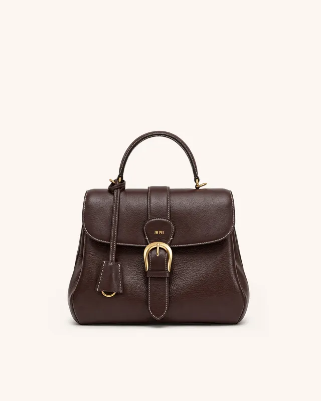 Avery Structured Pebbled Top Handle Satchel – Dark Brown made by JW PEI