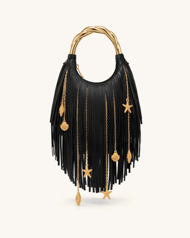 Chloe Metal Handle Fringe Top Handbag - Black made by JW PEI