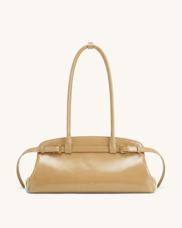 Arden Waxed Leather Belt Detail East-West Shoulder Bag - Sand made by JW PEI