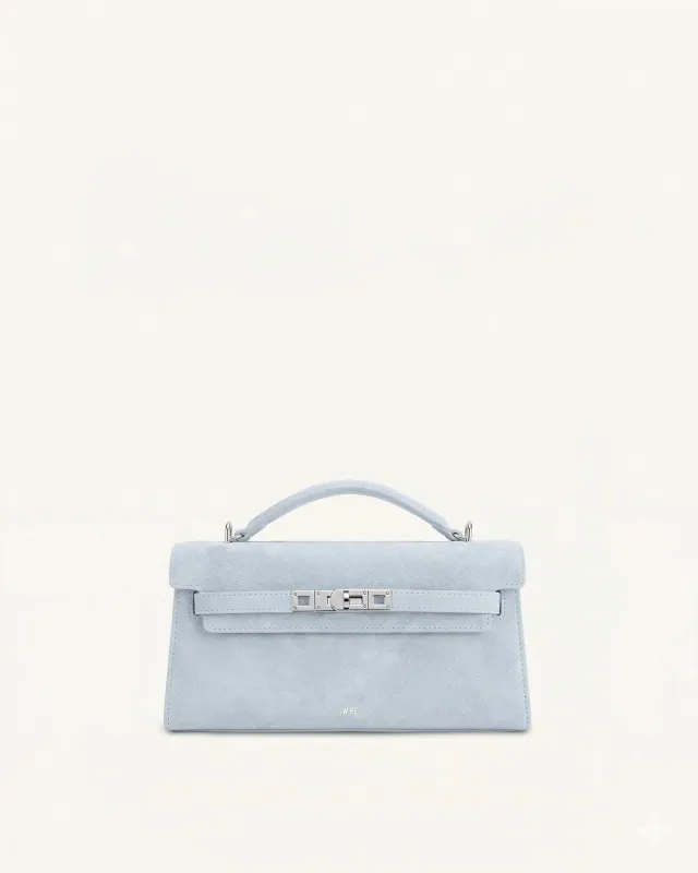 Noor Faux Suede Top Handle Bag - Blue made by JW PEI