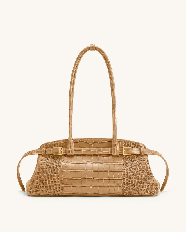 Arden Belt Detail East-West Shoulder Bag - Caramel Croc made by JW PEI