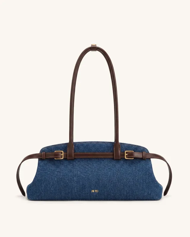 Arden Belt Detail East-West Shoulder Bag - Blue Denim made by JW PEI