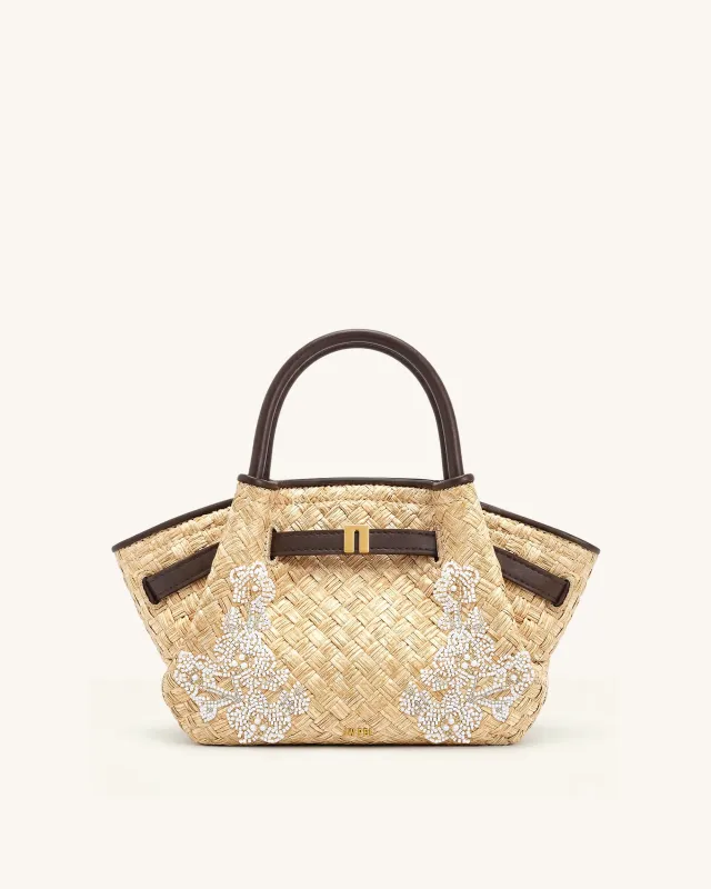 Hana Mini Faux Straw Beading Tote Bag - Brown made by JW PEI