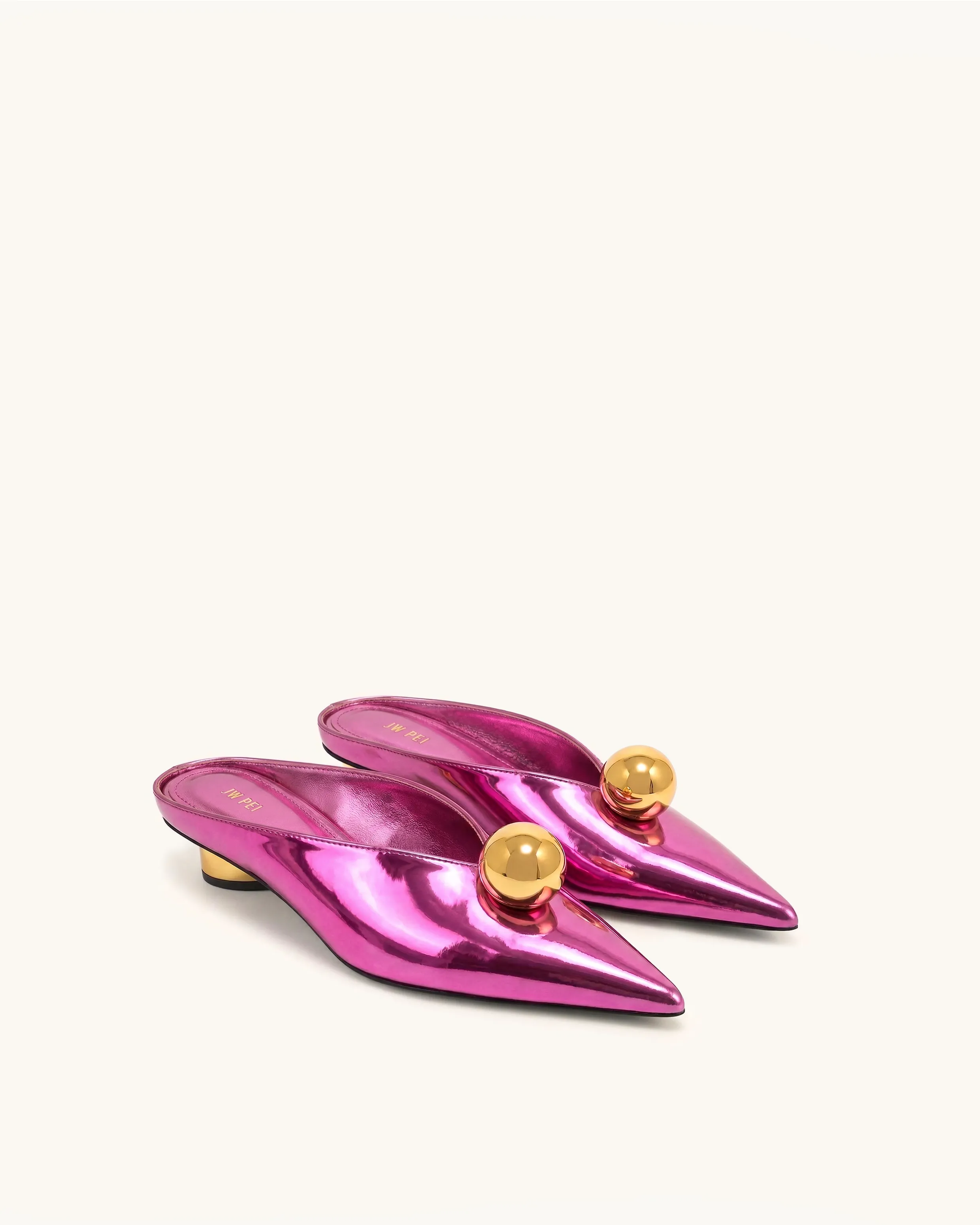 Helena Gold Sphere Pointed Toe Mules - Rose Red sold by JW PEI