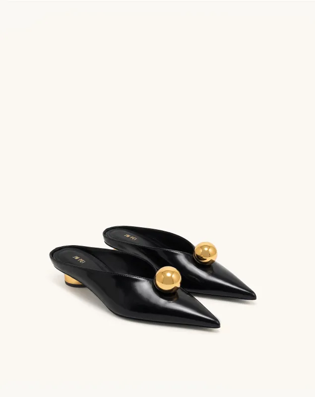 Helena Gold Sphere Pointed Toe Mules - Black made by JW PEI