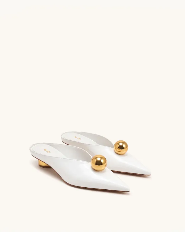 Helena Gold Sphere Pointed Toe Mules - White made by JW PEI