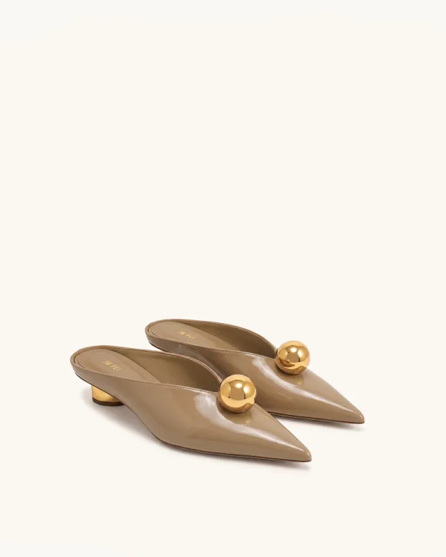 Helena Gold Sphere Pointed Toe Mules - Khaki made by JW PEI
