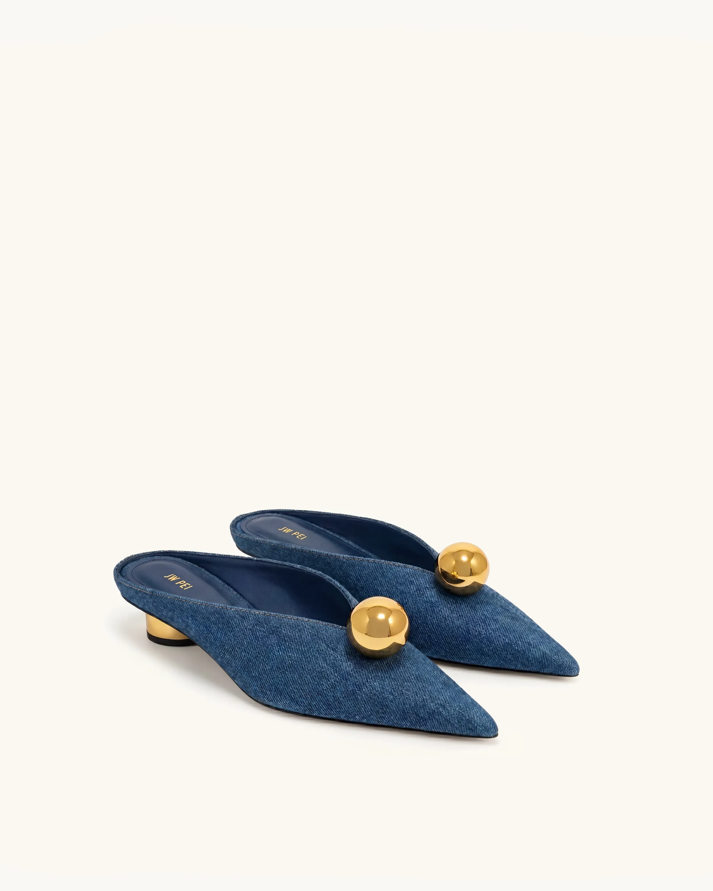 Helena Gold Sphere Pointed Toe Mules - Denim Blue sold by JW PEI