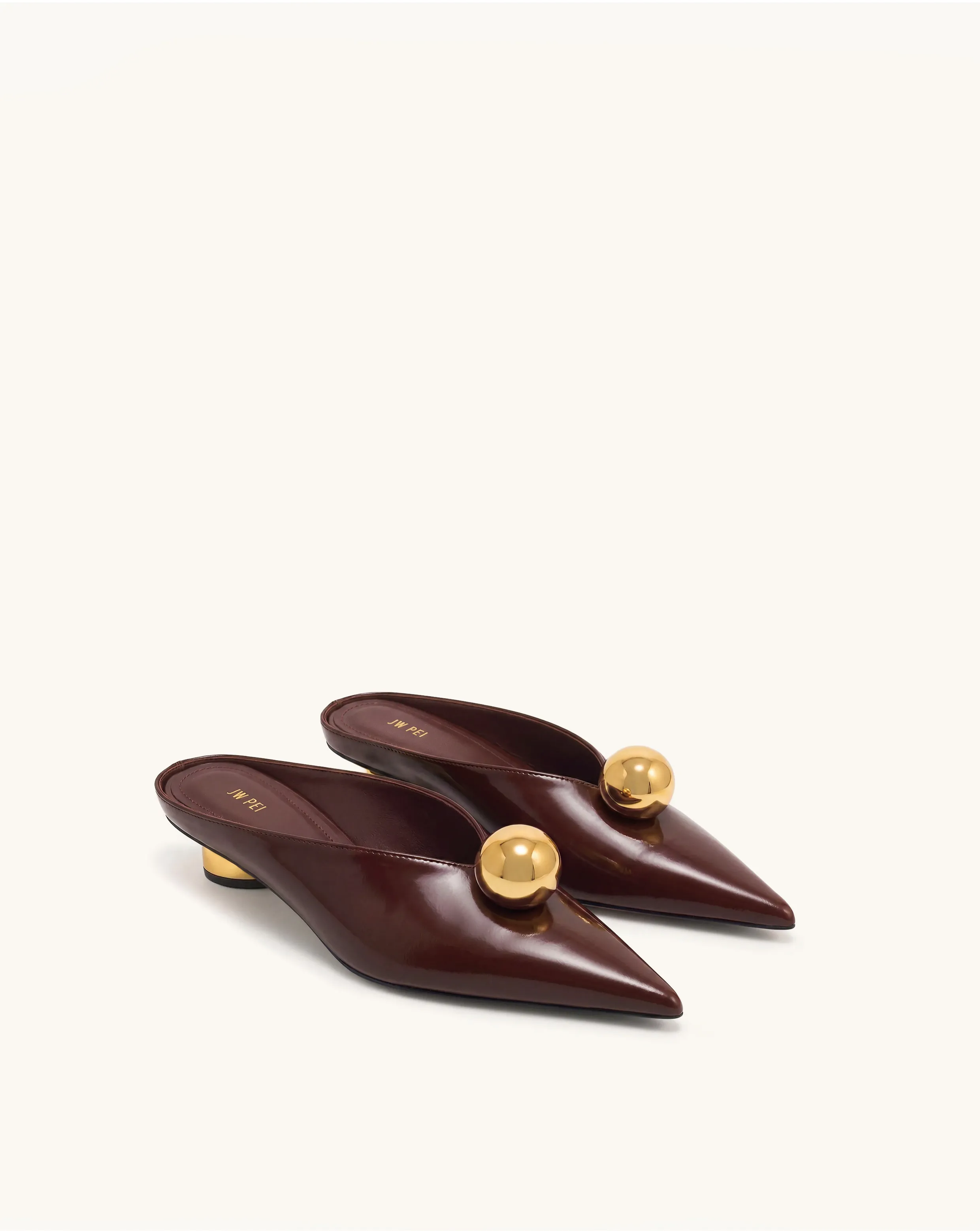 Helena Gold Sphere Pointed Toe Mules - Burgundy sold by JW PEI