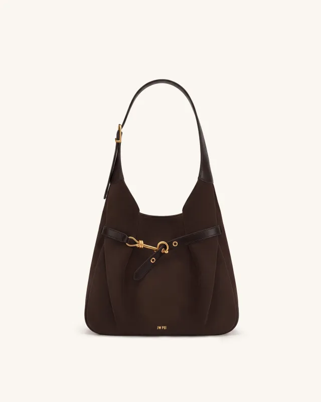 Alina Faux Suede Hobo Bag - Chocolate Brown made by JW PEI