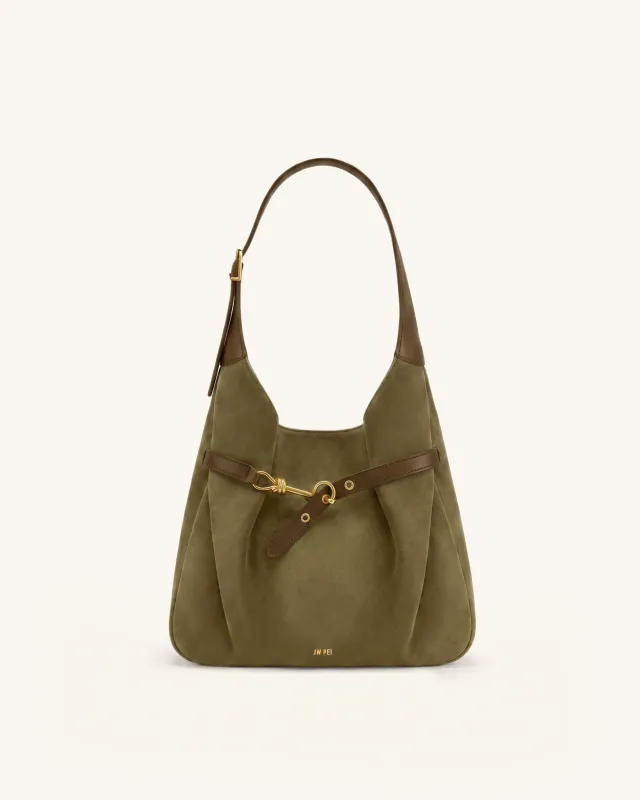 Alina Faux Suede Hobo Bag - Olive Green made by JW PEI