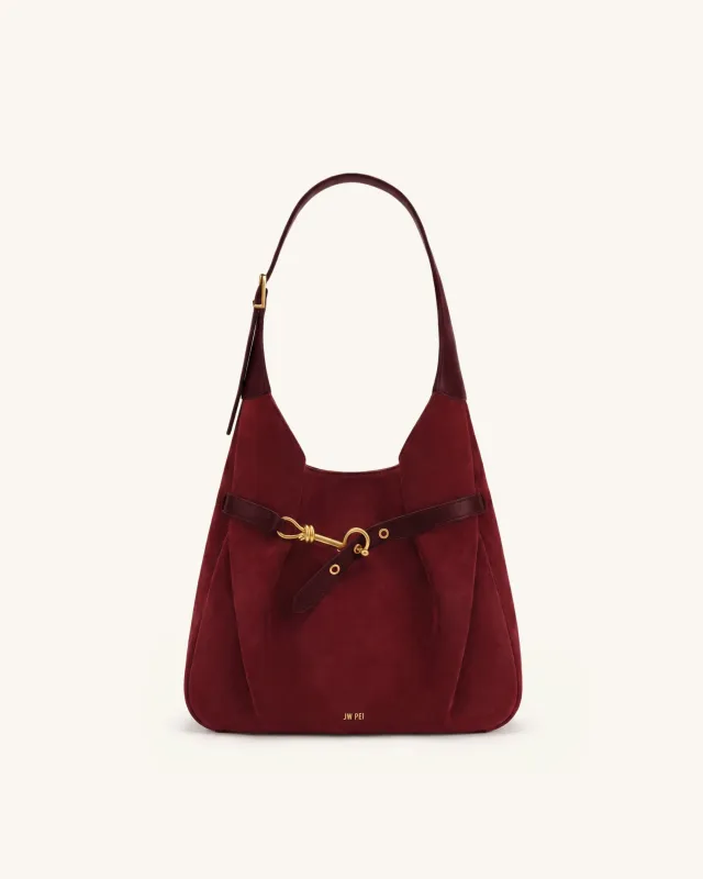 Alina Faux Suede Hobo Bag - Burgundy made by JW PEI