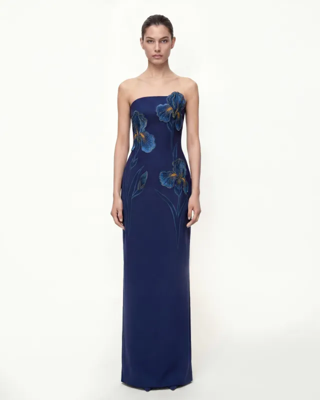 Iris Embroidered Strapless Maxi Dress - Navy Blue made by JW PEI