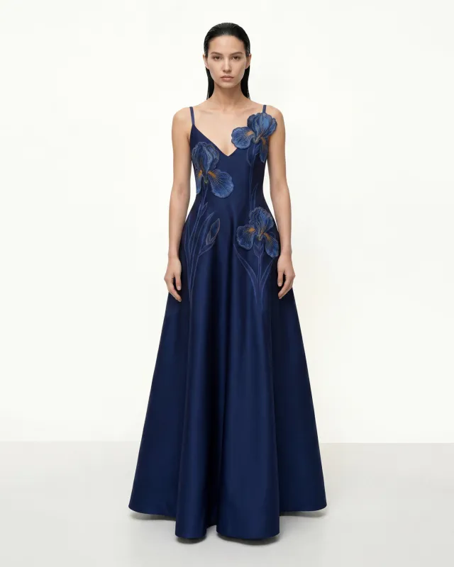 Iris Embroidered A-Line Maxi Dress - Navy Blue made by JW PEI