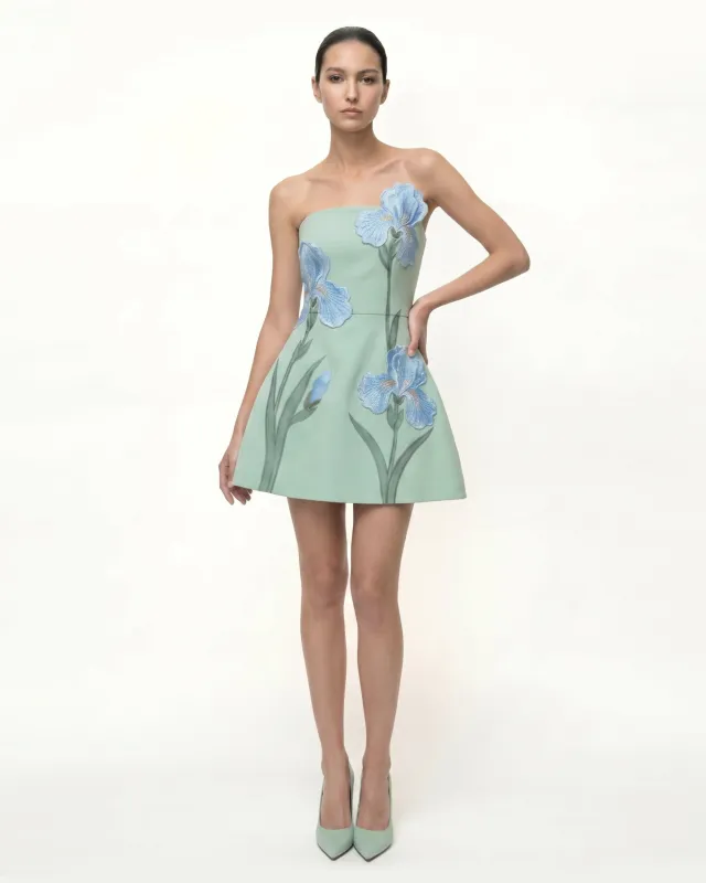 Iris Embroidered Strapless A-Line Mini Dress - Sage Green made by JW PEI