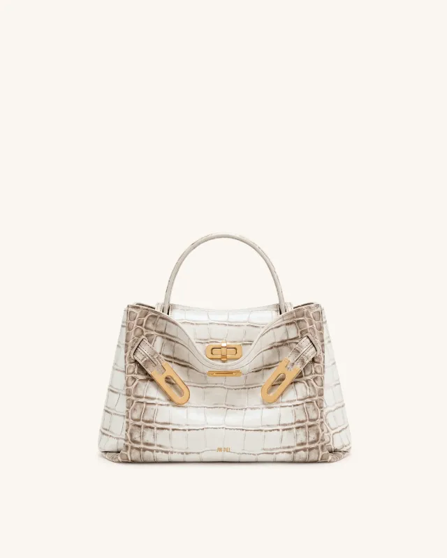 Rhea Small Double Buckle Shoulder Bag - White Croc made by JW PEI