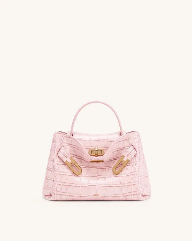Rhea Small Double Buckle Shoulder Bag - Pink Croc made by JW PEI