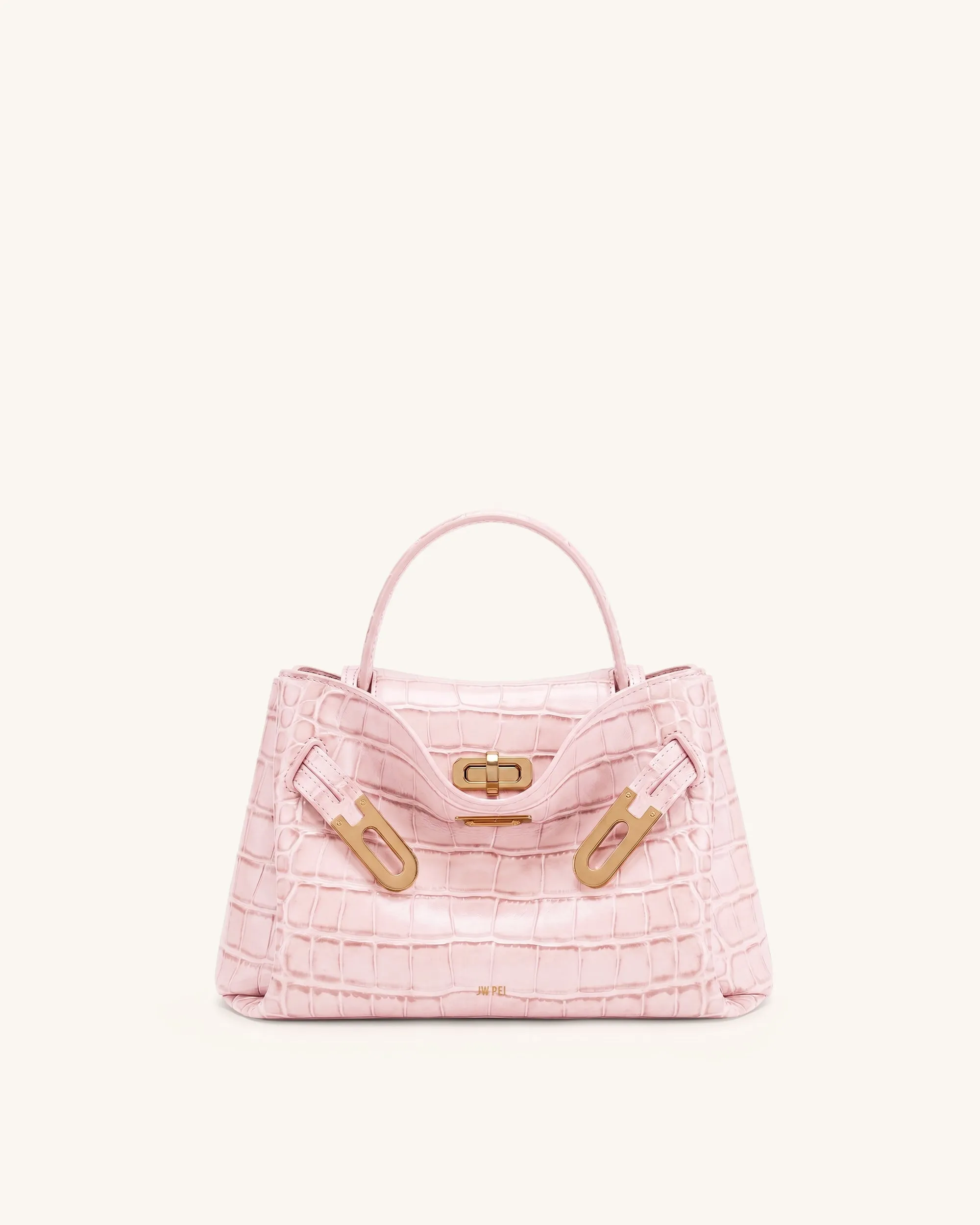 Rhea Small Double Buckle Shoulder Bag - Pink Croc sold by JW PEI