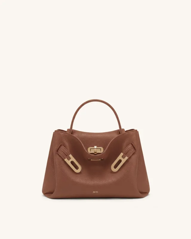 Rhea Small Pebbled Double Buckle Shoulder Bag - Earth Brown made by JW PEI