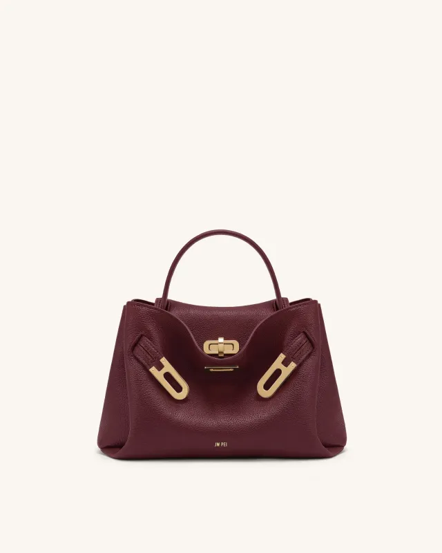 Rhea Small Pebbled Double Buckle Shoulder Bag - Dark Burgundy made by JW PEI