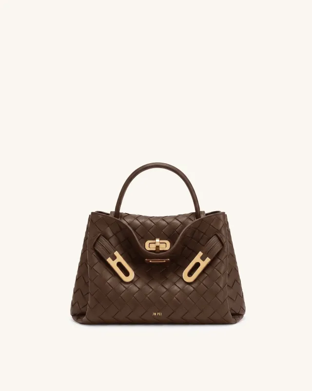 Rhea Small Woven Texture Double Buckle Shoulder Bag - Brown made by JW PEI