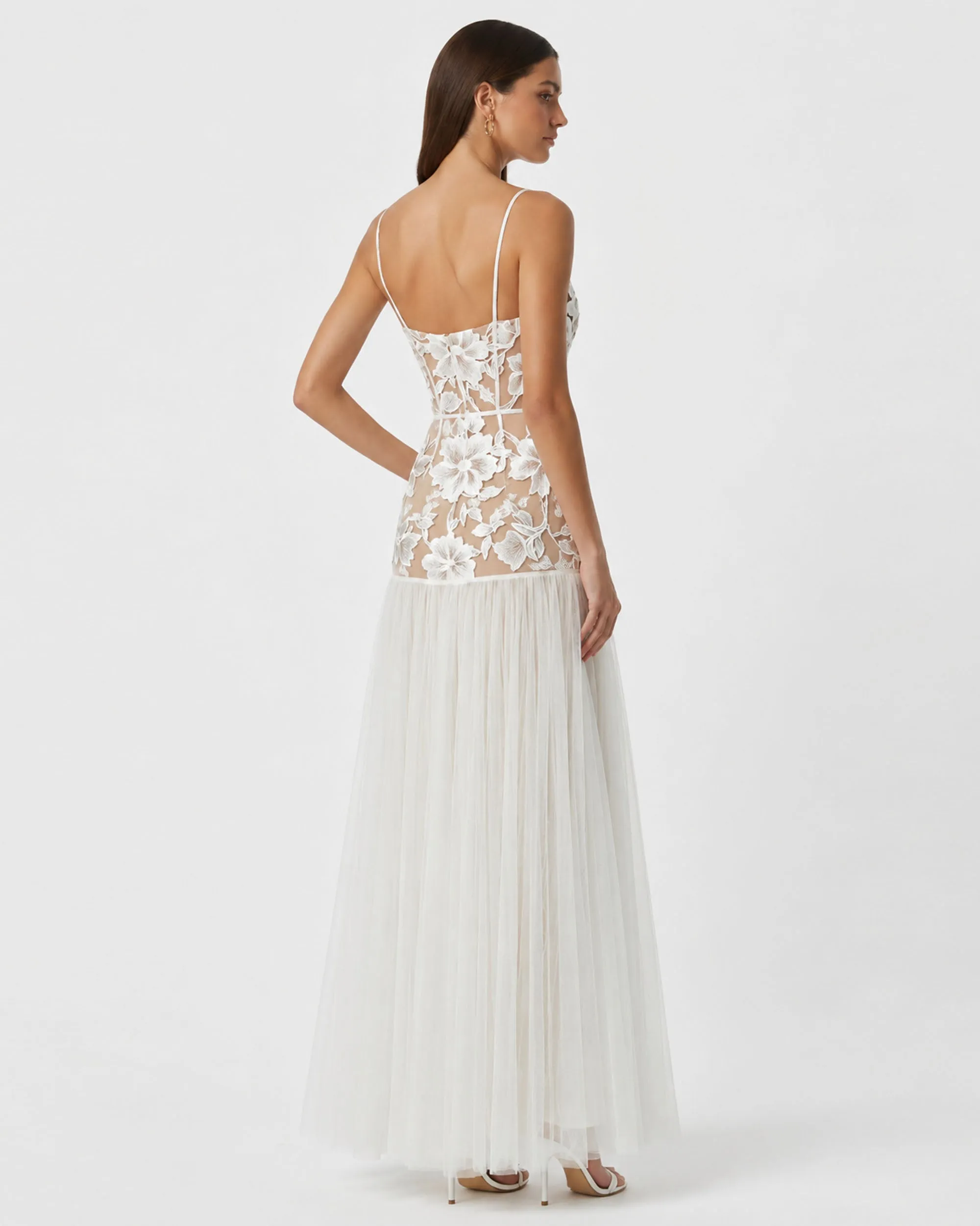 Floral Appliqué Sheer Tulle Maxi Dress - White sold by JW PEI product image thumbnail 2