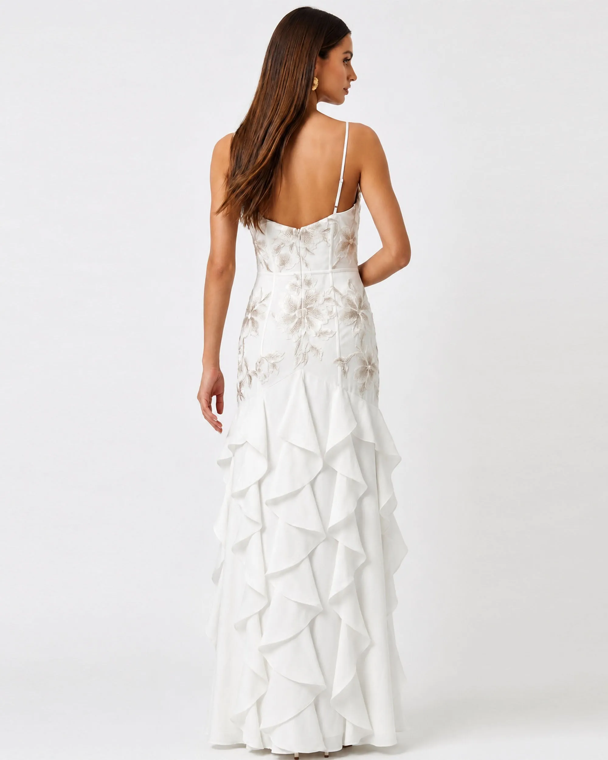 Floral Appliqué Ruffle Maxi Dress - White sold by JW PEI product image thumbnail 2