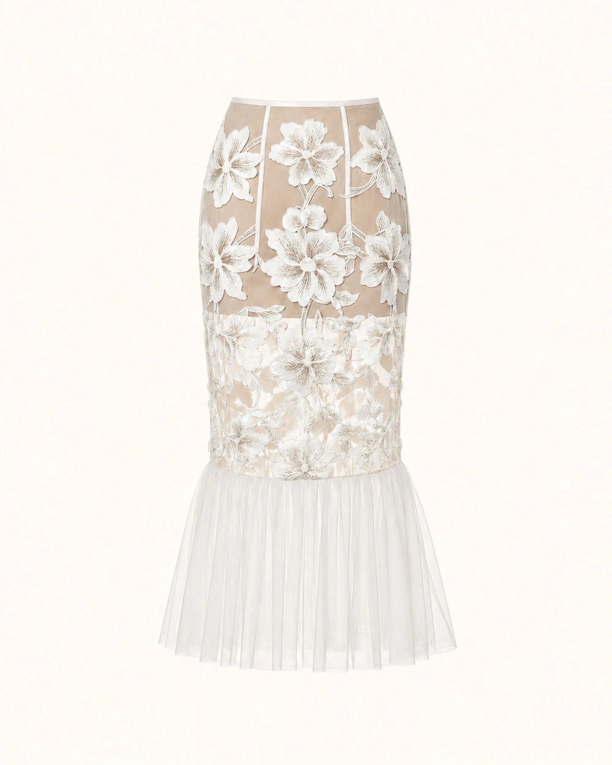 Floral Appliqué Sheer Tulle Midi Skirt - White sold by JW PEI product image thumbnail 5