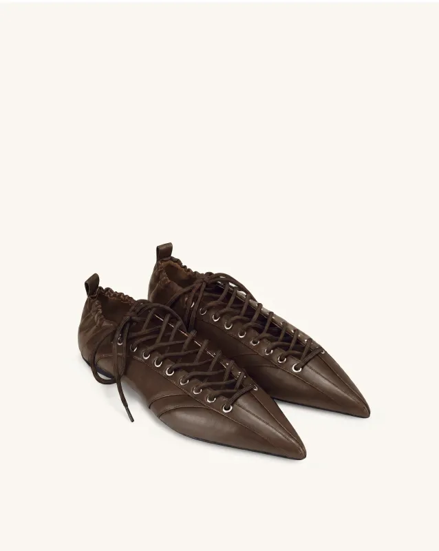 Ava Lace-Up Flats - Dark Brown made by JW PEI