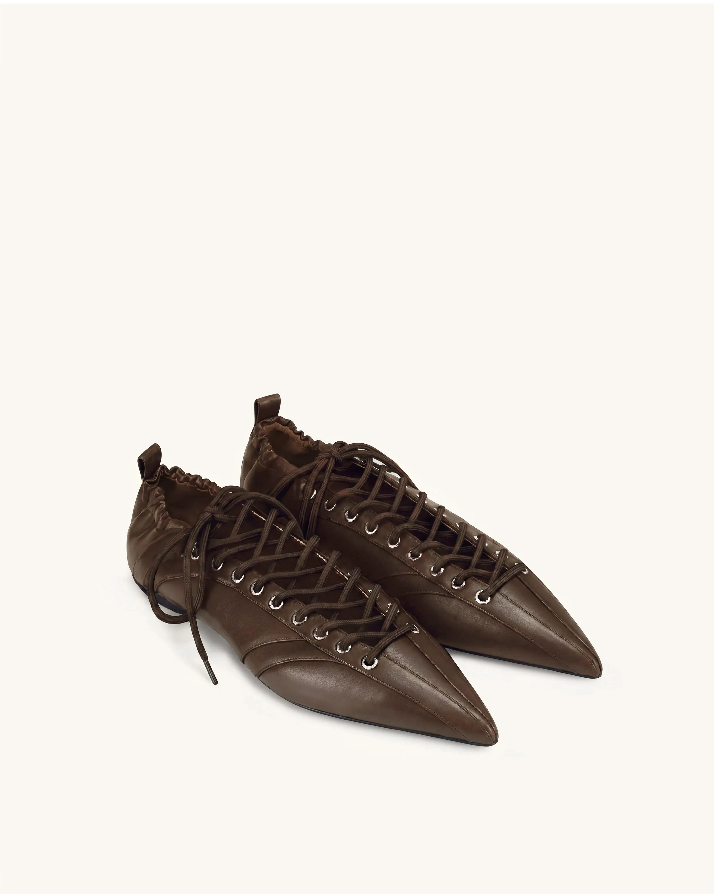 Ava Lace-Up Flats - Dark Brown sold by JW PEI