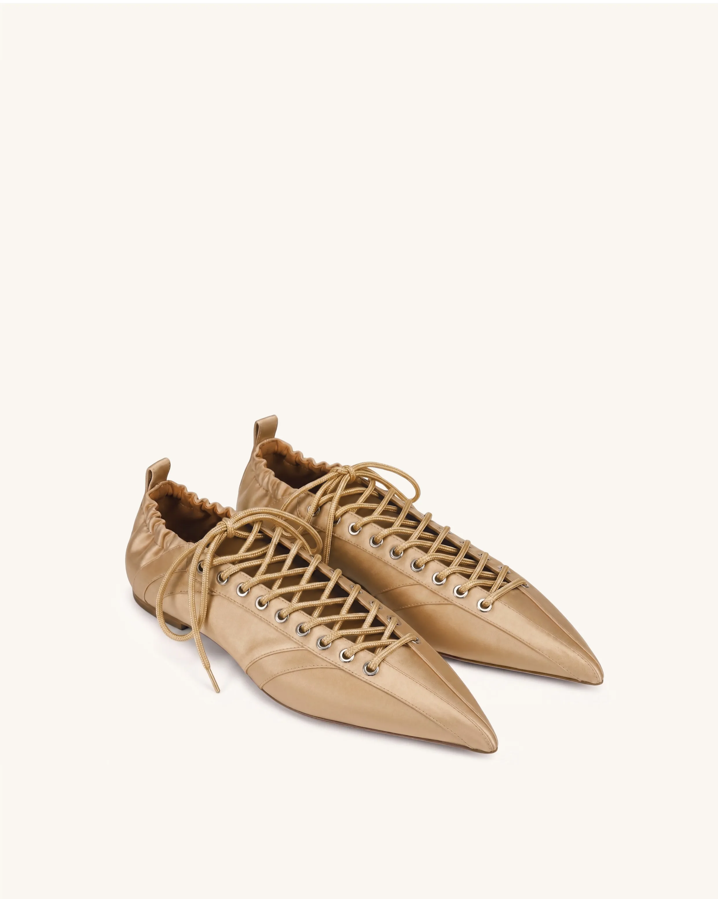 Ava Lace-Up Satin Flats - Champagne sold by JW PEI