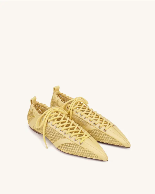 Ava Lace-Up Mesh Flats - Yellow made by JW PEI
