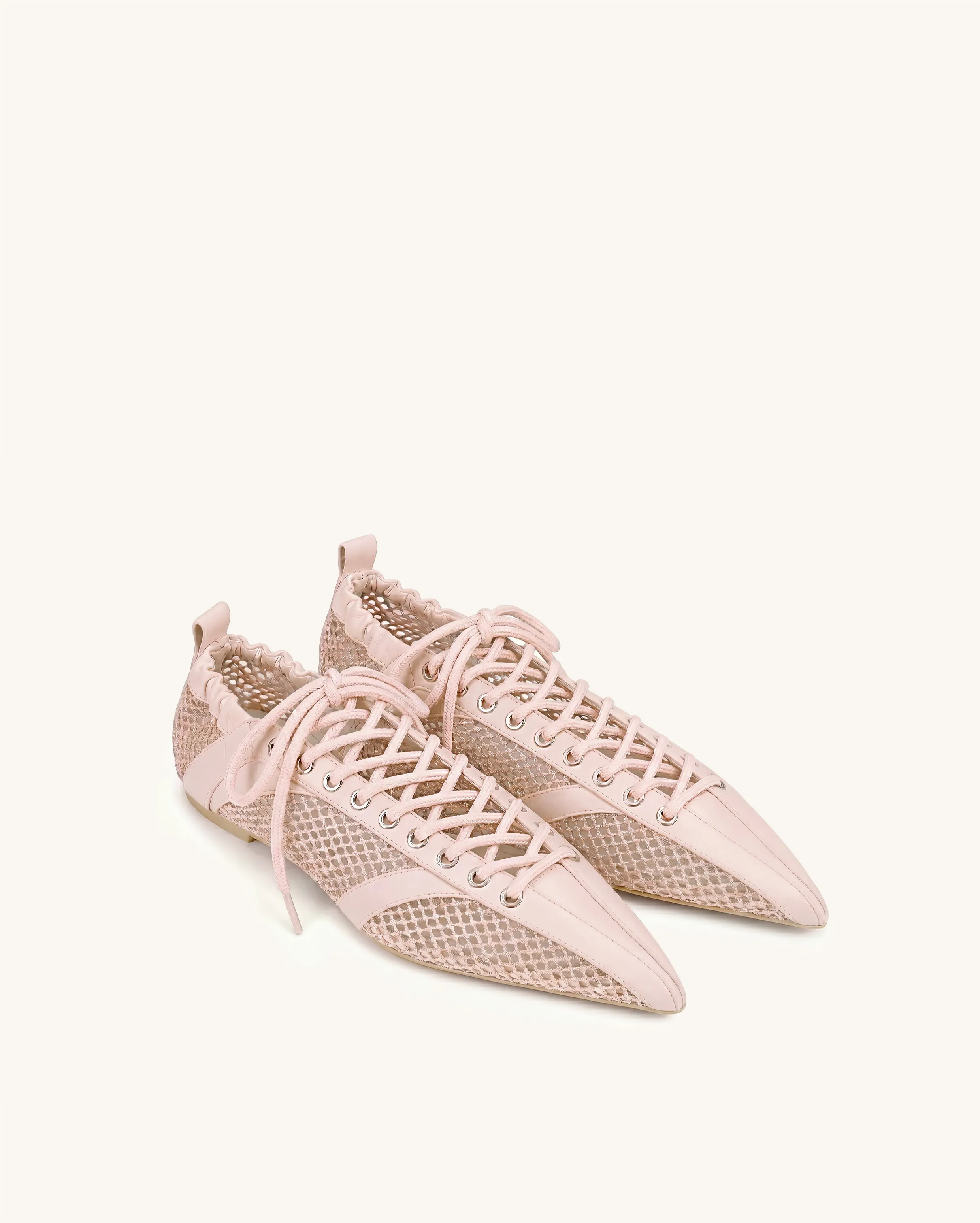 Ava Lace-Up Mesh Flats - Flesh Pink sold by JW PEI