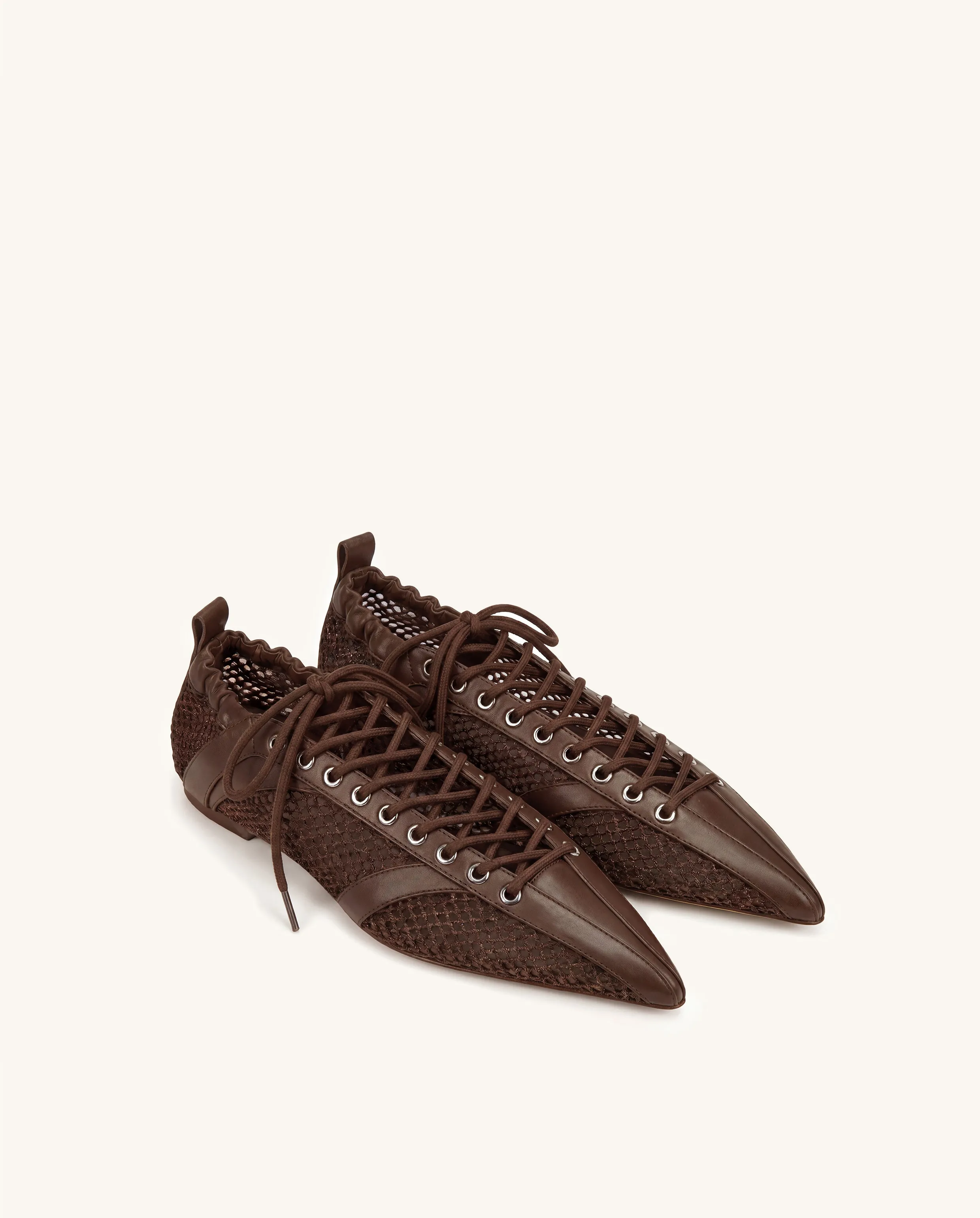 Ava Lace-Up Mesh Flats - Brown sold by JW PEI