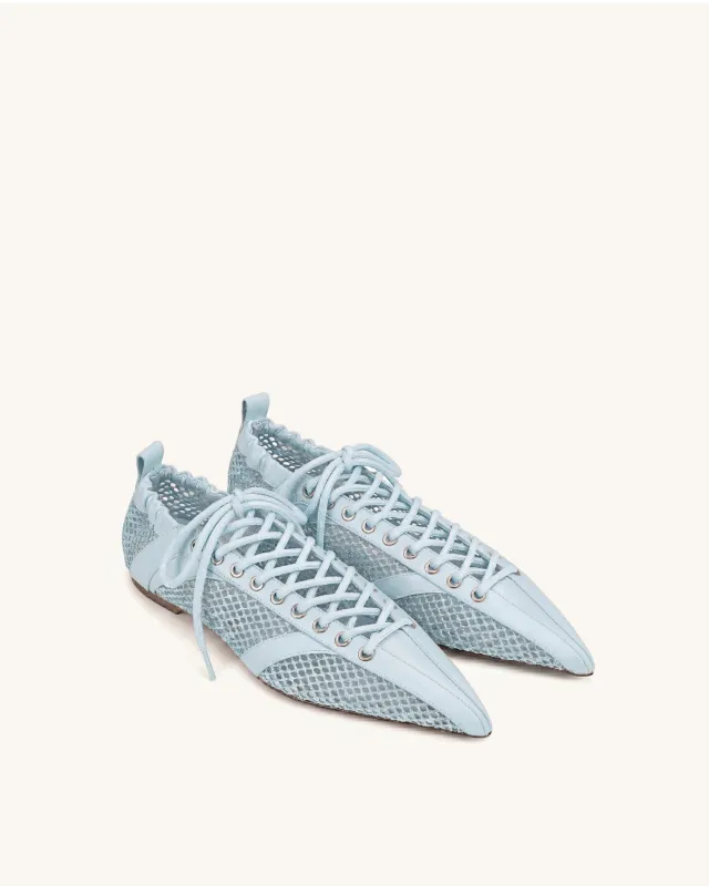 Ava Lace-Up Mesh Flats - Blue made by JW PEI