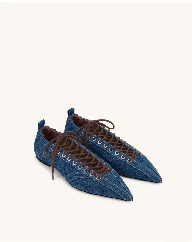 Ava Lace-Up Flats - Denim Blue made by JW PEI