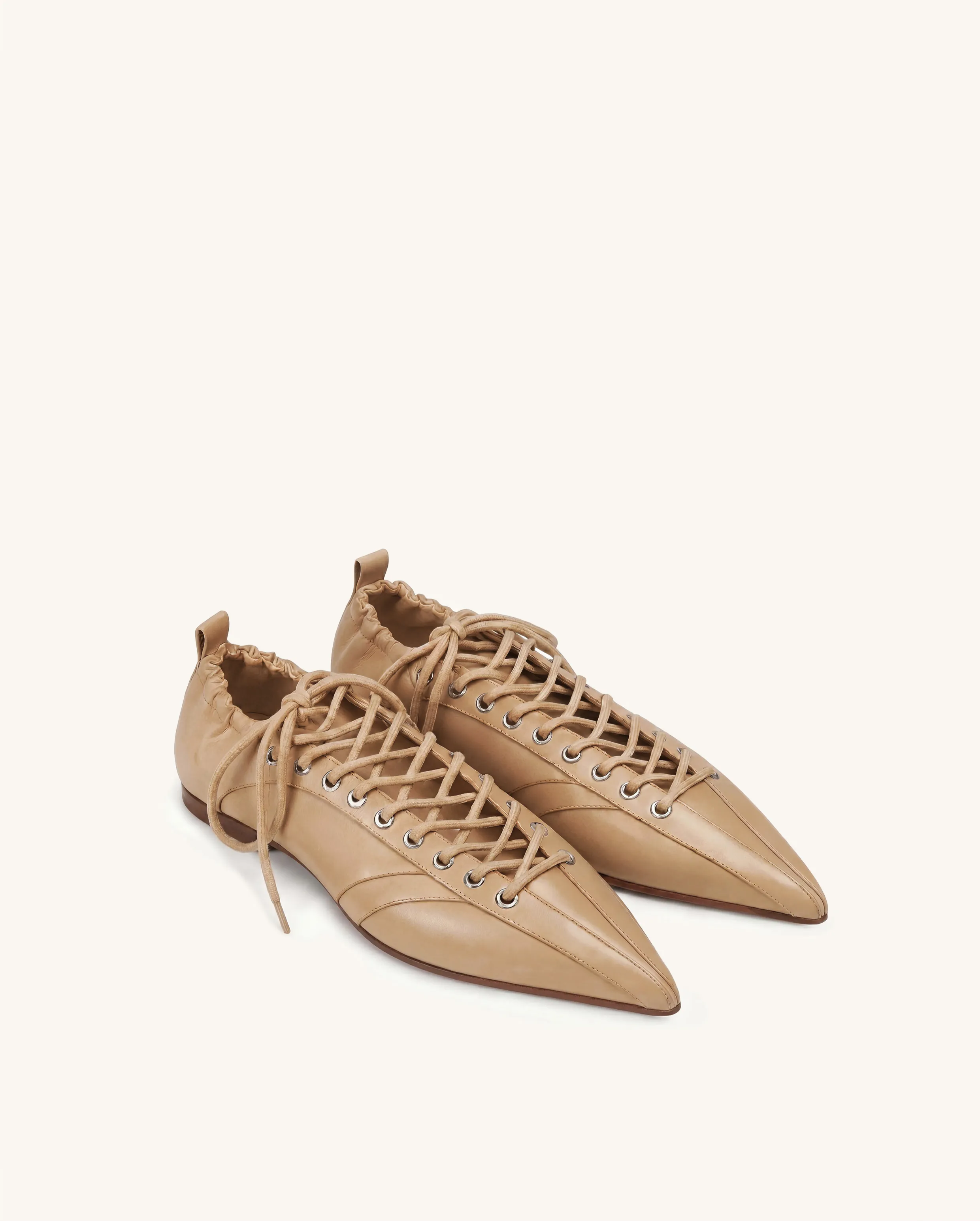 Ava Lace-Up Flats - Khaki sold by JW PEI