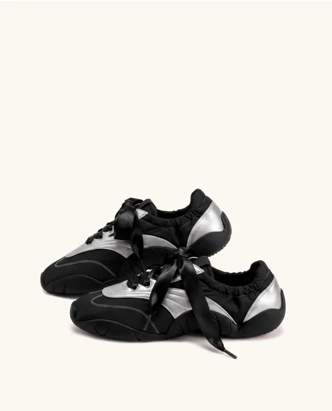Flavia Ribbon Lace Ballerina Sneakers - Black Silver made by JW PEI