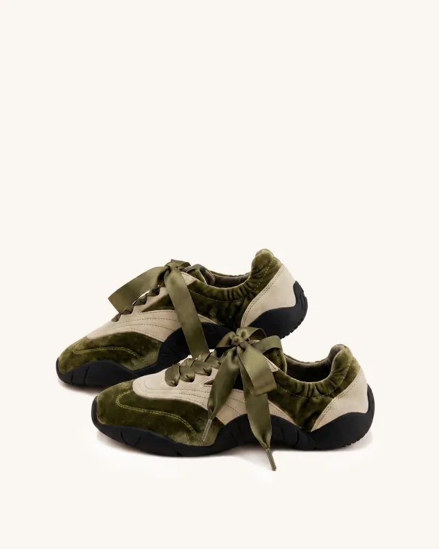 Flavia Ribbon Lace Ballerina Sneakers - Olive Beige made by JW PEI