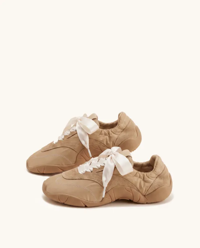 Flavia Ribbon Lace Ballerina Sneakers - Tan made by JW PEI