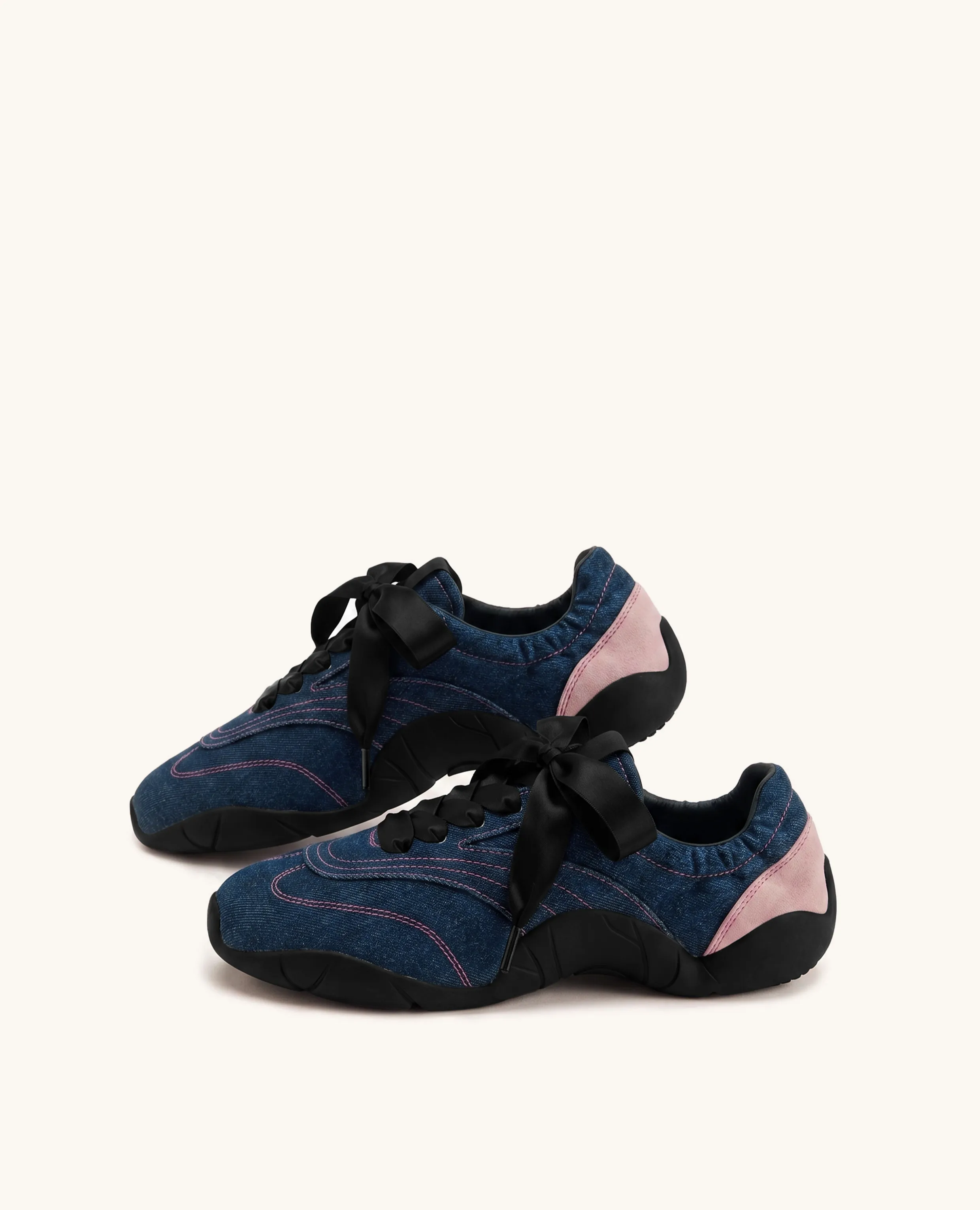 Flavia Ribbon Lace Ballerina Sneakers - Denim Blue Pink sold by JW PEI