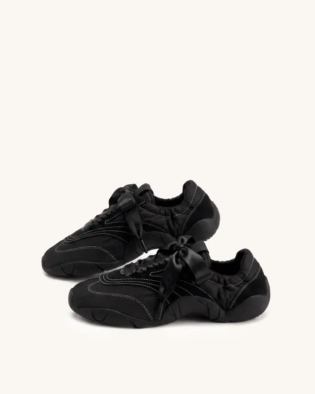 Flavia Ribbon Lace Ballerina Sneakers - Black made by JW PEI