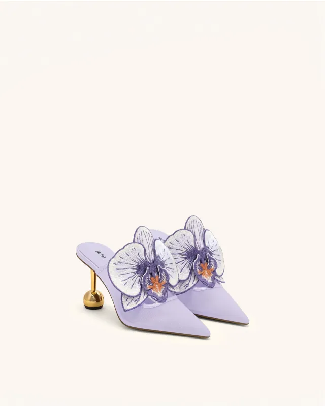 Sofia Orchid Sphere Heel Mules - Purple made by JW PEI