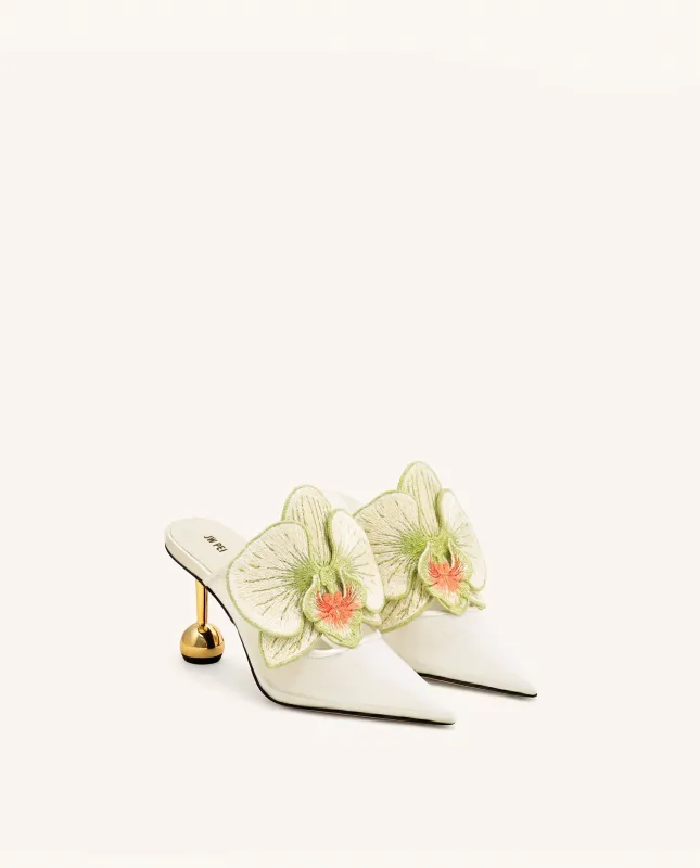 Sofia Orchid Sphere Heel Mules - Ivory Green made by JW PEI